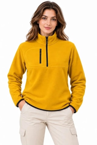 Butik İstanbul Polar Dik Yaka Yarım Fermuarlı Fermuarlı Göğüs Cepli Regular Fit Kışlık Sweatshirt - Hardal Sarısı