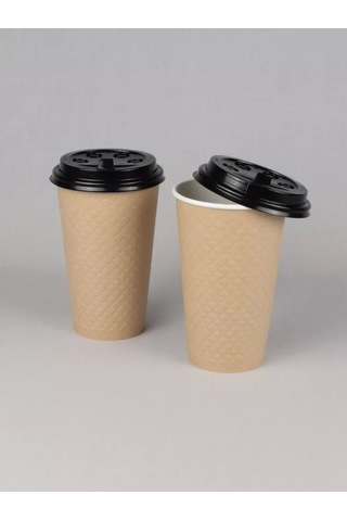 Softhomecraft Kağıt Bardak Çift Katmanlı 400 Ml 25 Adet, Kraft, Kapaklı 173946827 100 adet