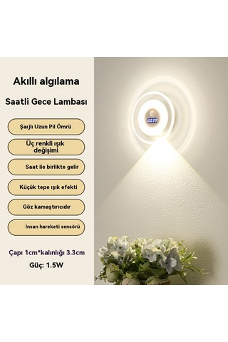 Led Akıllı Uzaktan Kumandalı Saat İnsan Vücudu İndüksiyon Gece Lambası Diğr
