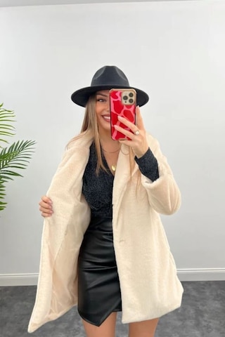 Winmoda34 Kadın Yumoş İpek Kürk Hafif Şık Mont Krem