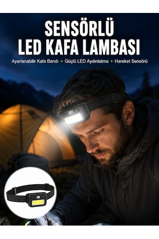 Sensörlü Kamp Lambası Ayarlanabilir Kafa Lambası Kafa Bantlı Yeni Nesil - Lisinya Diğer