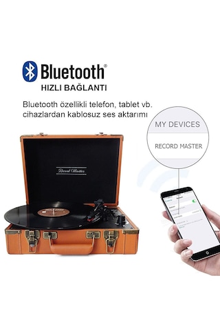 Record Master T317UB Bluetooth Şarj Edilebilir Retro Pikap Kahverengi