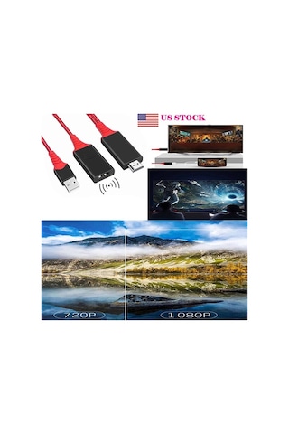 1080P Hdmi 2 In1 Cast Telefondan Tv Wireless Dönüştürücü Adaptör (313656422)-Siyah,Kırmızı