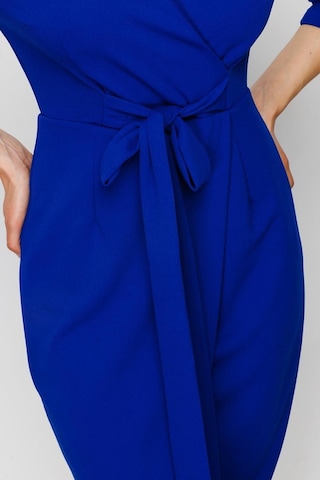 Nefeli V Yaka Midi Sarımlı Elbise - Minimalist Şık Günlük Saks