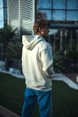 Mbb E-ticaret Erkek 3 İplik Pamuklu Kapüşonlu Basic Sweatshirt Hoodie - Beyaz
