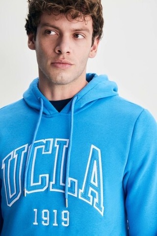 Ucla Jepsen Mavi Kapüşonlu Nakışlı Standard Fit Erkek Sweatshirt Mavi