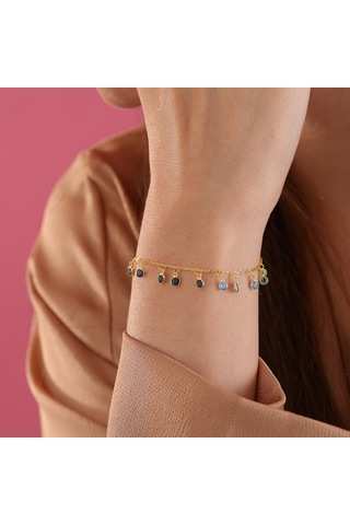 925 Ayar Gümüş Ful Sallantılı Mavi Renk Geçişli Bileklik Altın