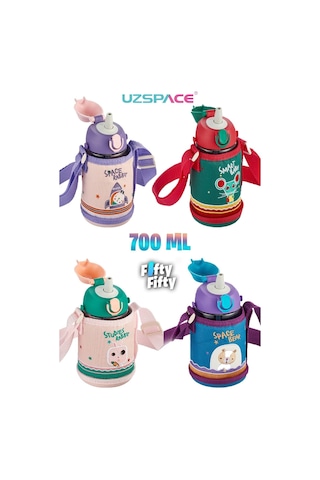 Uzspace 700 Ml Kılıflı 2 Ayrı Kapaklı Pipetli/pipetsiz Tritan Çocuk Su Matarası