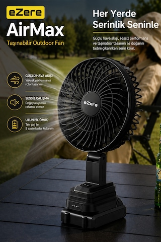 Ezere Airmax Şarjlı Taşınabilir Outdoor Fan Vantilatör St-7997