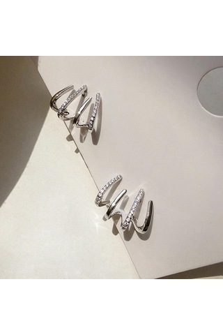 Gümüş Moda Zarif Rhinestone Dekor Kulak Manşet Küpe Kadın İçin 2023 Yeni Varış Noel Hediyesi Damızlık Küpe Gümüş