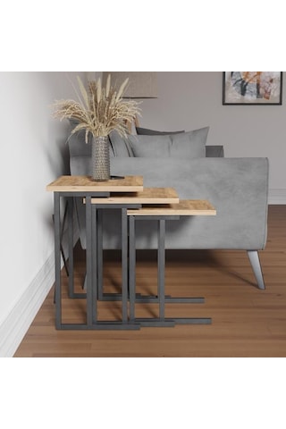 Ceramical Metal Ayaklı Eco X Zigon Sehpa - Atlantik Çam - 54x35x53 Cm Atlantik Çam