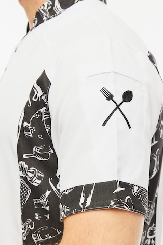 Uniprom Kısa Kollu Aşçı Ceketi Önlük Nakışlı Cepli Şef, Garson Beyaz-siyah