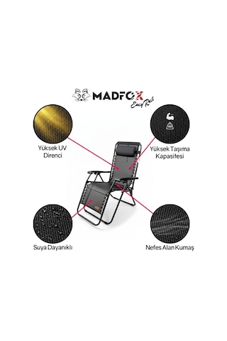 Madfox Easyrest Katlanır Şezlong Sandalye Siyah Siyah