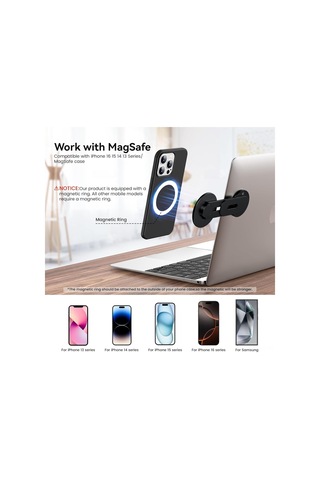 Maiyame Magneetik Telefon Tutucu - İphone 16/15/14/13/12 Ve Tüm Telefonlar İçin Uyumlu, 180 Ayarı, Bilgisayar Monitörü Yan Tutucu, Siyah