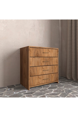 Renazzo Soft Wood 4 Çekmeceli Masif Ahşap Şifonyer Ceviz