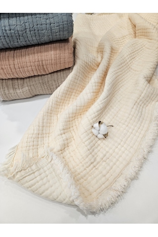 Gidia Krem 7 Katlı Çift Taraflı Dolgulu Müslin Bebek-Çocuk Battaniyesi %100 Pamuk 110 x 110 CM Somon