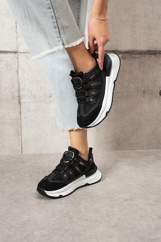 Shoetek Lawse Kadın Sneakers Bağcıklı Spor Ayakkabı Siyah Siyah