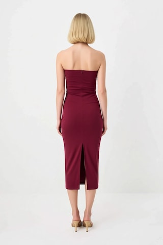 Benerly Kadın Straplez Bodycon Maxi Elbise Kolsuz Derin Yırtmaçlı Poplin Bordo