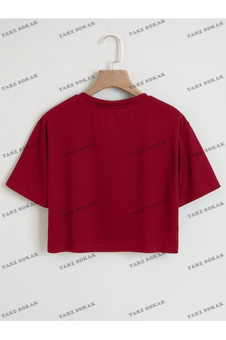 Flood Of Style Crop Ckod-232913 Harf Grafikli Kırpma Bordo