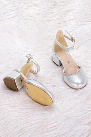 Kiko Kids Ressa Taşlı Kız Çocuk 5 Cm Topuklu Sandalet Abiye Ayakkabı Gümüş
