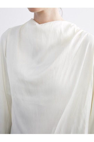 Lcwaıkıkı Classic Beyaz Dik Yaka Oversize Büzgülü Bluz