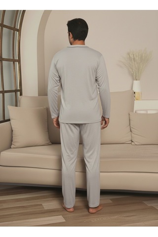 Erkek Önden Düğmeli Uzun Kollu Pijama Takım A.gri