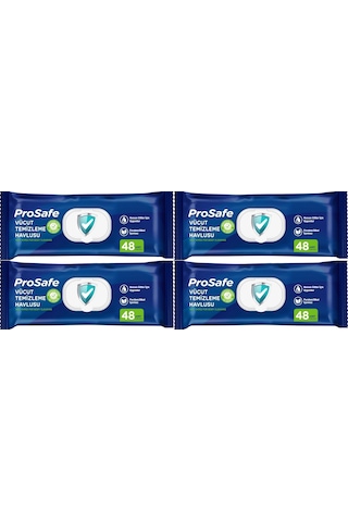 Prosafe Hasta Vücut Temizleme Islak Mendil Havlu 48 Yaprak Xl 4 Lü Set Plastik Kapak 4'lü Set