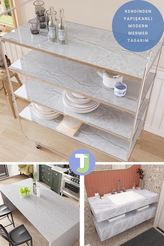 Technojet Kendinden Yapışkanlı Mermer Desen Folyo Mutfak Banyo Tezgah Duvar Masa Kaplama 60cmx500cm 001