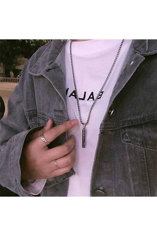 Paslanmaz Çelik Kolye ve Düdük Anahtarlık Seti Çelik