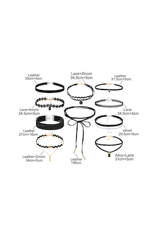 Choker Seti Trend Modeller 10 Adet, Sevgililer Günü Si Siyah