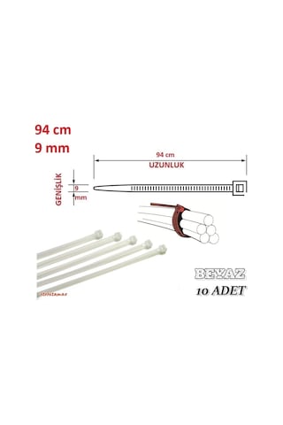 10 Adet Pemsan 94Cm X 9Mm Plastik Cırt Kelepçe Kablo Bağı N11.903