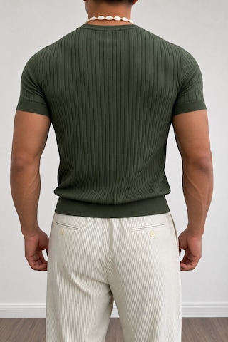 Tarz Cool Erkek Slim Fit Fitilli Triko Tişört Bisiklet Yaka Premium Pamuk Basic Yazlık T-shirt Haki
