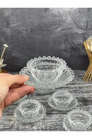12 Parça 6 Kişilik Boncuklu Cam Kase Kahvaltılık Tabak Çerezlik