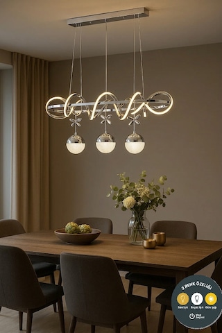 Kuzey Krom Led Yemek Masası 3 Renk Sarkıt Avize & Şık Ve Modern Aydınlatma
