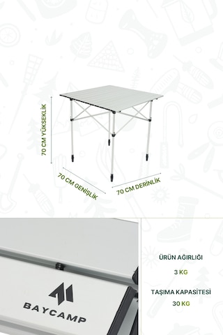 Baycamp Alüminyum Katlanır Orta Boy Kamp Masası Y:70xg:70xd:70 Cm Gri