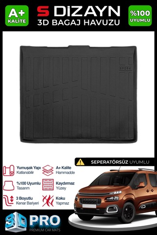 S-dizayn Citroen Berlingo Seperatörsüz 3d Pro Bagaj Havuzu 2019 Üzeri A+ Kalite