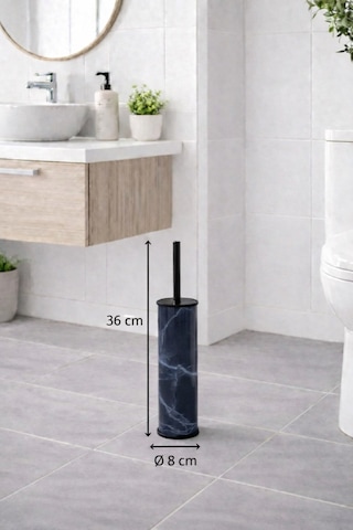 Lacivert Mermer Desenli 2'li Banyo Seti - Metal Çöp Kovası 3 Lt Ve Wc Fırçası Takımı Lacivert