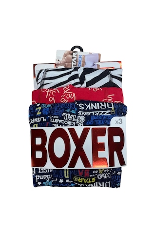 Modadua Star 106 Desenli Pamuklu Kemer Likralı 3'lü Boxer
