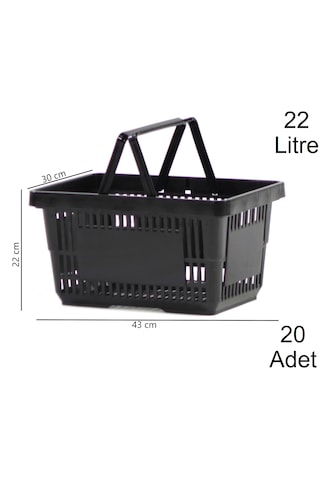 22 Litre Plastik Market Alışveriş El Sepeti Siyah 20 Adet / En:30 Boy:43 Yükseklik:22 Cm Siyah