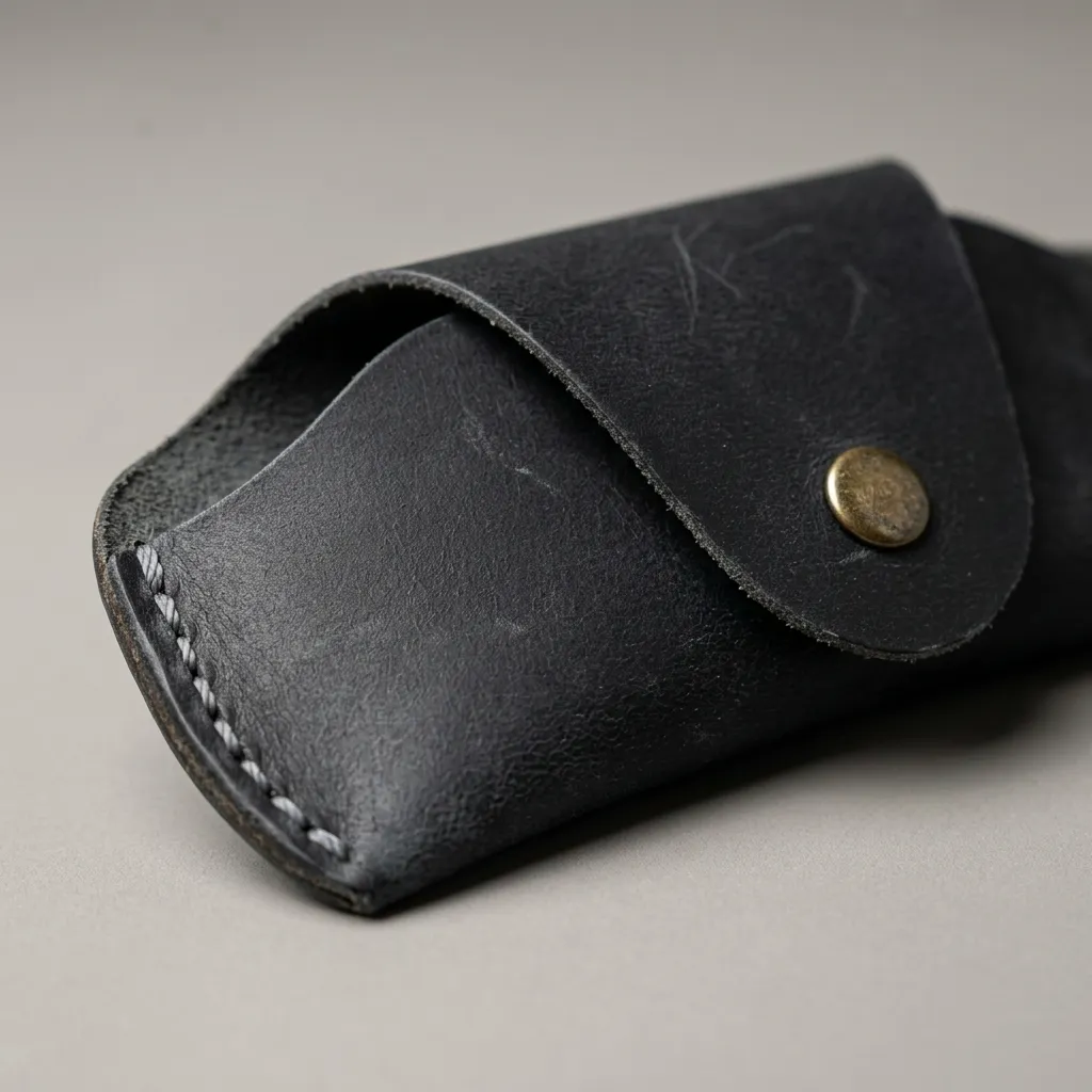 %100 Hakiki Deri Çıtçıt Kapamalı Gözlük Kılıfı - Antrasit El Yapımı Gözlük Kabı 16 X 8,5 Cm