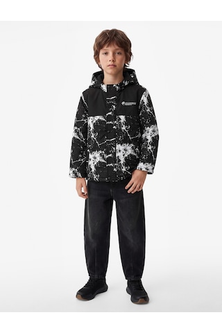 Koton Polar Astarlı Uzun Kollu Baskılı Oversize Kapüşonlu Mont Siyah 7wkb00018tw