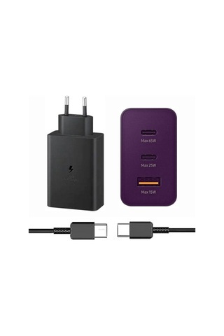 65w Trio 3ü1 Arada Typec 65w + Typec 25w + Usb 15w Çıkışlı Adaptör Ve Typec To Typec Kablo Hızlı Şarj Seti