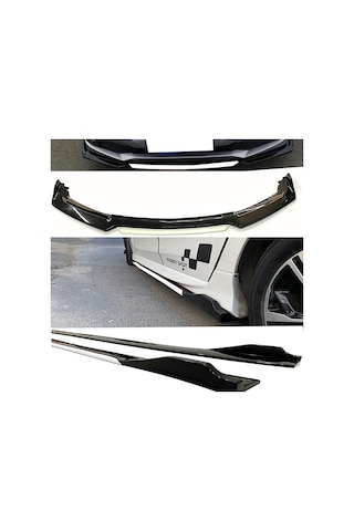 Audi A3 2008-2013 Beyaz Şeritli Renkli Ön Lip Ve Yan Marşpiyel Seti