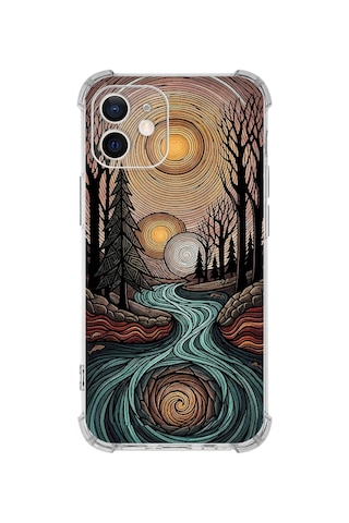 Printify Apple iPhone 11 İle Uyumlu Simya Serisi Girdaplar Tasarımlı Uv Baskılı Köşe Korumalı Antişok Kılıf Şeffaf