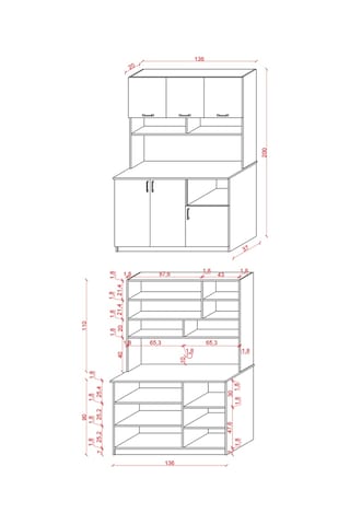 Asra Trend Kahve Köşesi KAHVE03 %100 MDF Çok Amaçlı Mutfak Dolabı Mikrodalga Bölmeli Beyaz