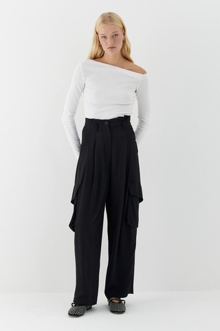 Dökümlü Kargo Pantolon Siyah Siyah