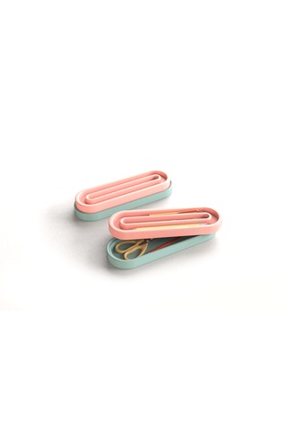 Tıdy Base - Desk Organizer Renkli Kapaklı Kalemlik Seti Kalem, Makas Ve Ataş Düzenleyici Mavi - Pembe