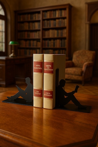 Dekoratif Metal Kitap Tutucu Okuyan Kadın Ve Erkek Figürlü 2'li Set Masa Üstü Kitaplık Düzenleyici