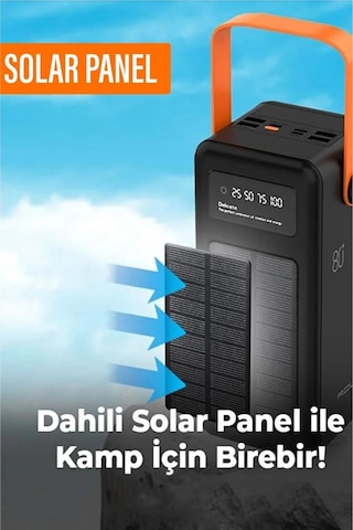 Polygold Pw-2080 80000 Mah Solar Powerbank Dahili 4 Kablolu Hızlı Şarj Cihazı Led Işıklı Dijital