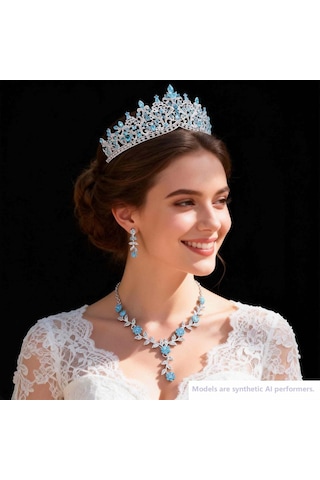 Kadınlar İçin Tiaras Ve Kronlar, 3'lü Paket Tiaras Küpe Kolye, Kristal Gelin Takı Seti, Kostüm Partisi Cadılar Ba Çok Renkli